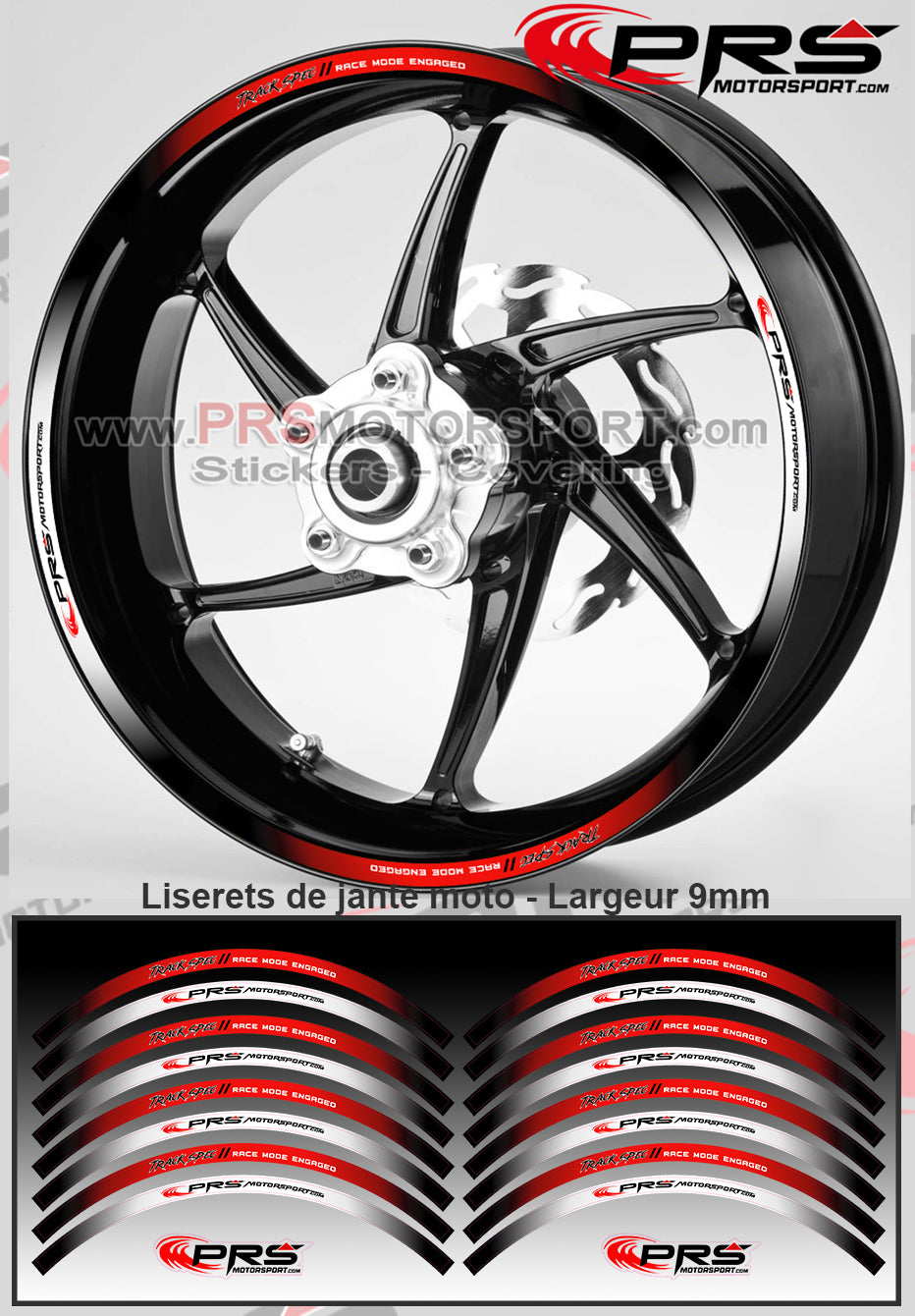 Stickers jante moto liseret imprimé déco jante universelle. Autocollant PRSmotorsport Track Spec.