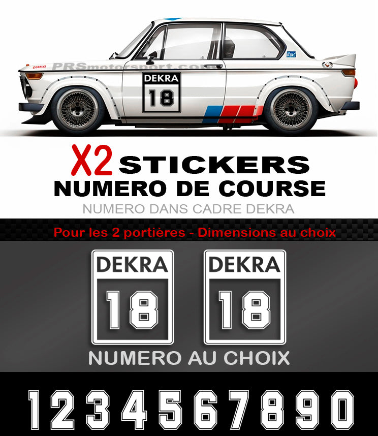 Stickers numéro de course DEKRA autocollant portière voiture.