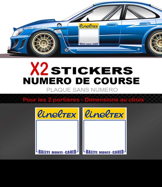 Plaque numéro de course LinelTEX autocollant rallye monte carlo stickers de portes voitures.