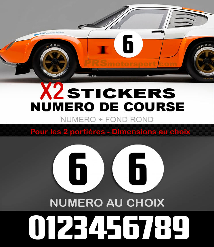 Autocollant portière voiture de rallye, stickers NUMERO de course rond.