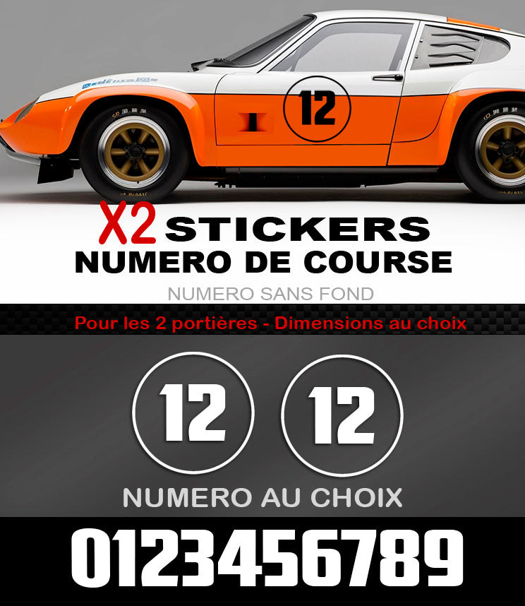 Autocollant numéro de course rallye, stickers portière panneau porte rallye.