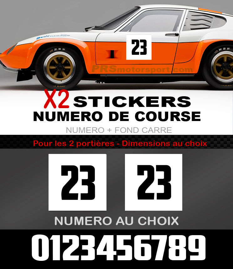 Stickers numéro de course autocollant carré portière fond numérotation rallye. 