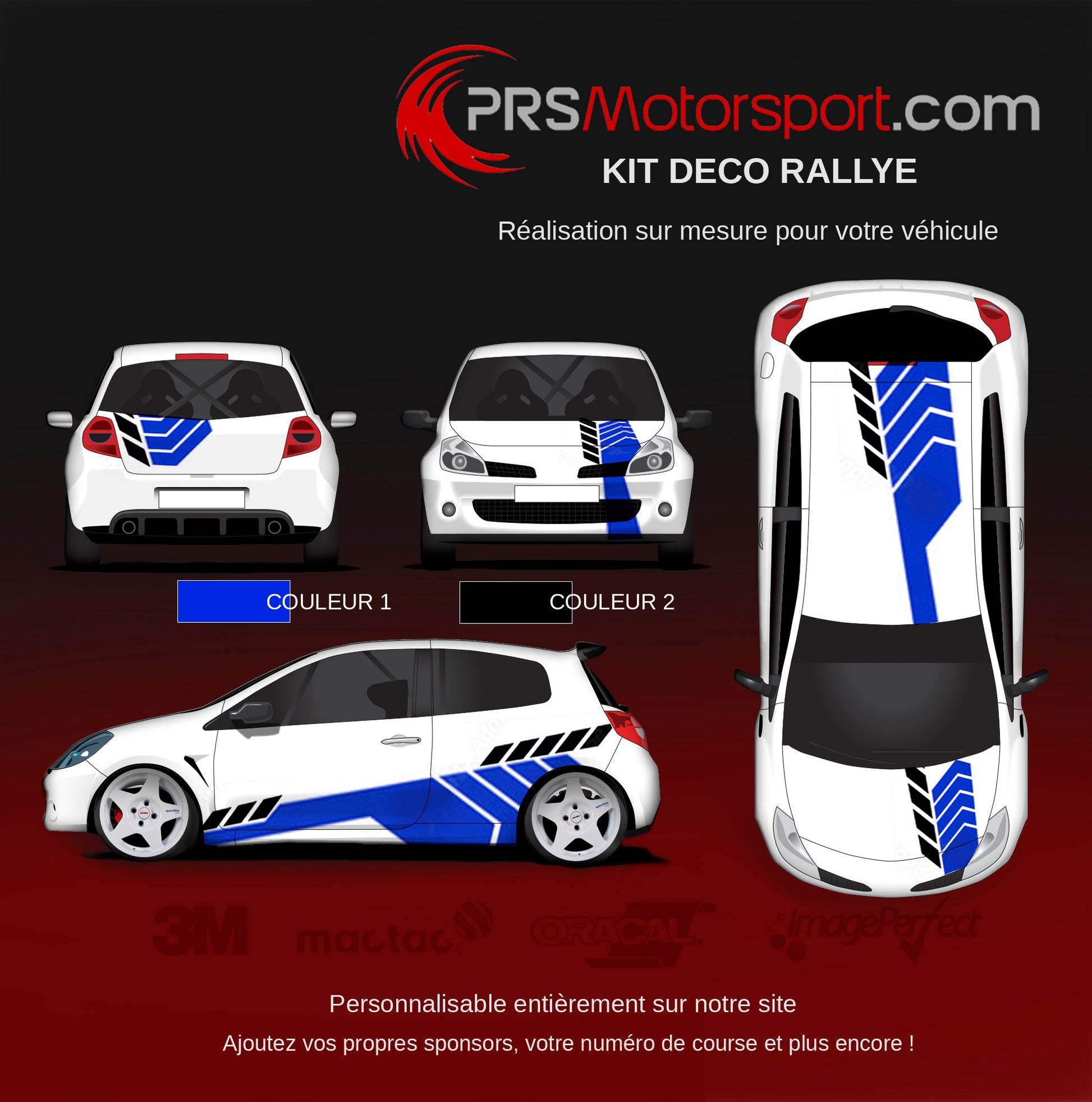 Autocollant voiture universel pour compétition rally et circuit. Kit déco personnalisé.