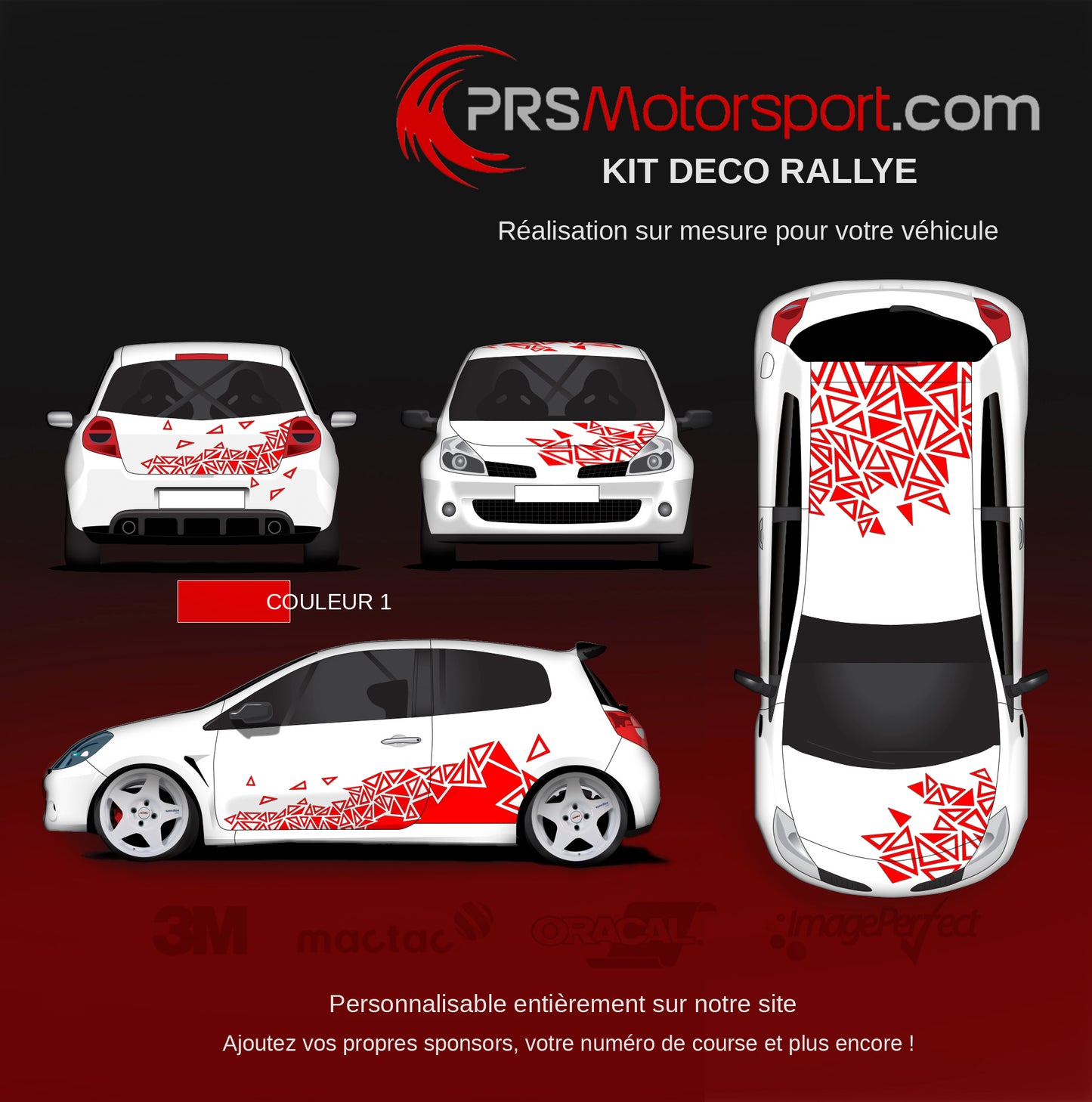 Kit autocollant voiture rally personnalisé. Déco universelle pour voiture de circuit.