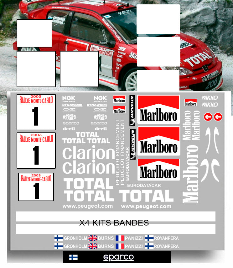 Kit autocollant voiture de rallye Peugeot 206 monte carlo 2003, stickers rally.