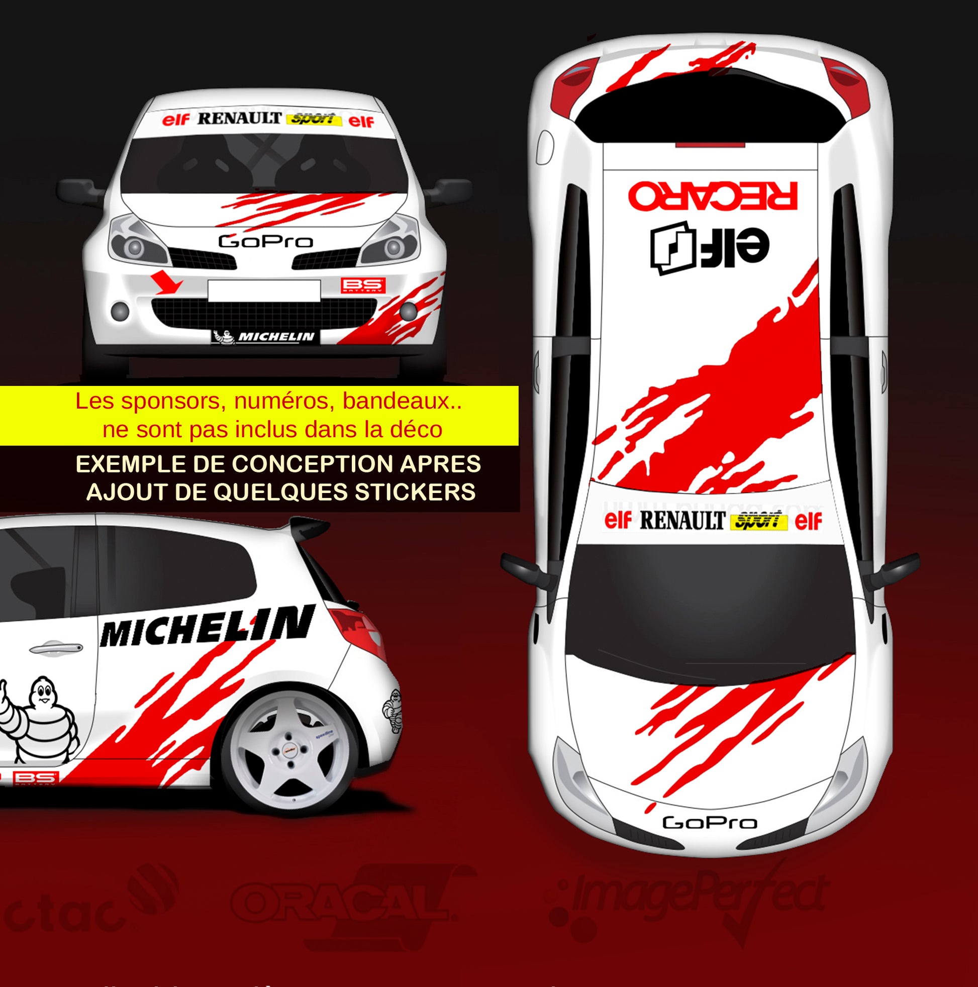 Kit déco complet sur mesure pour carrosserie voiture de rallye. Stickers sur mesure toutes voiture compétition automobile. 