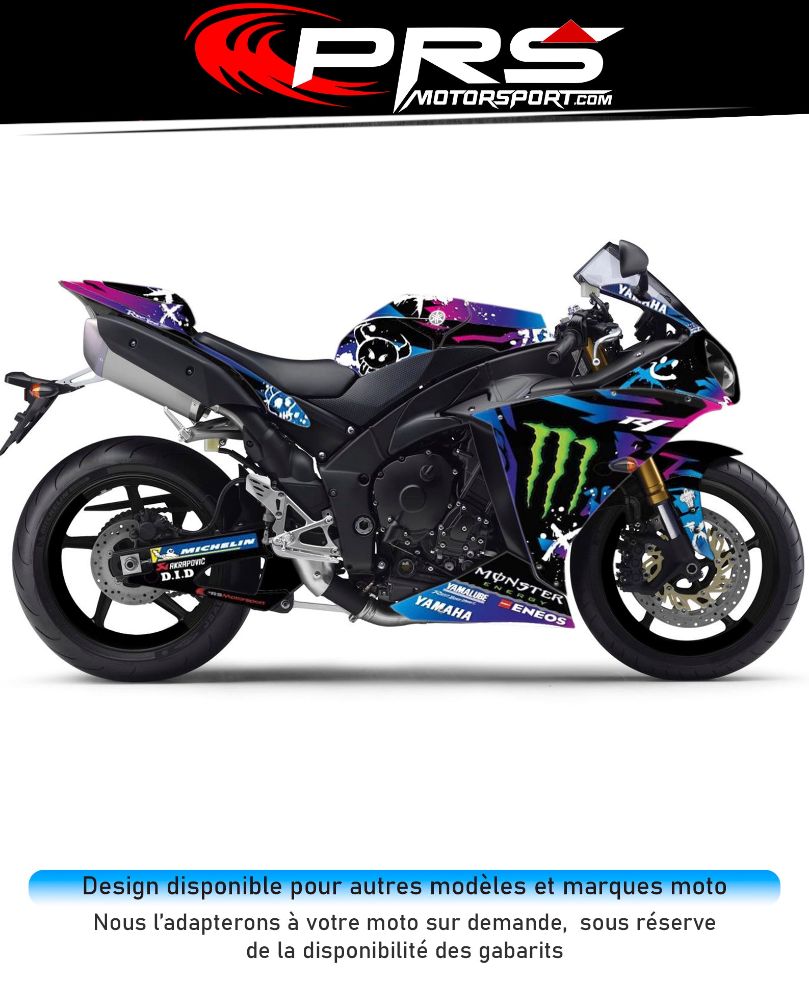 Kit déco moto yamaha R1 r6 mt07 mt09 mt10 fazer tracer nuken, stickers autocollant le mans quartararo.