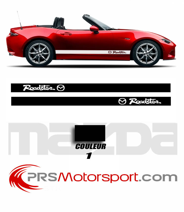 Autocollant de bas de caisse pour Mazda Roadster compatible avec les Rx7, Rx8, miata, mx5 et tous autres petits cabriolet de la marque. Design bande racing sur mesure, conçu avec une petite marge de longueur pour vous permettre d'ajuster et d'aligner la déco parfaitement aux lignes de votre carrosserie. disponible dans plusieurs coloris. Décalcomanie de haute qualité.