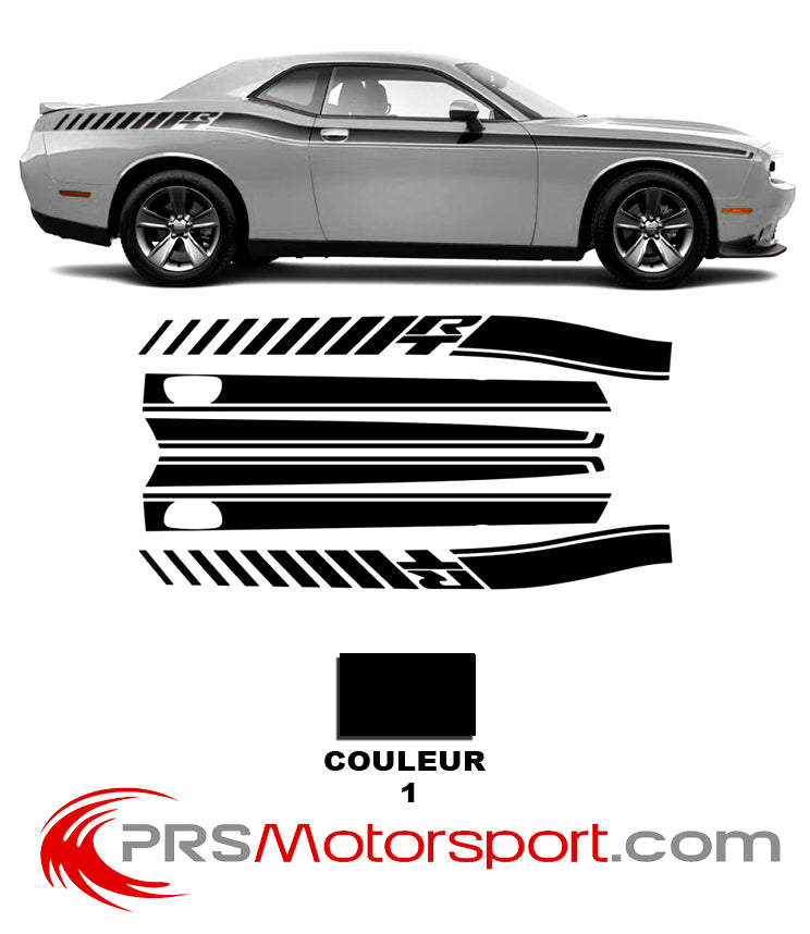 Autocollant bande latérale Dodge Challenger R/T stickers carrosserie stripes voiture américaine.