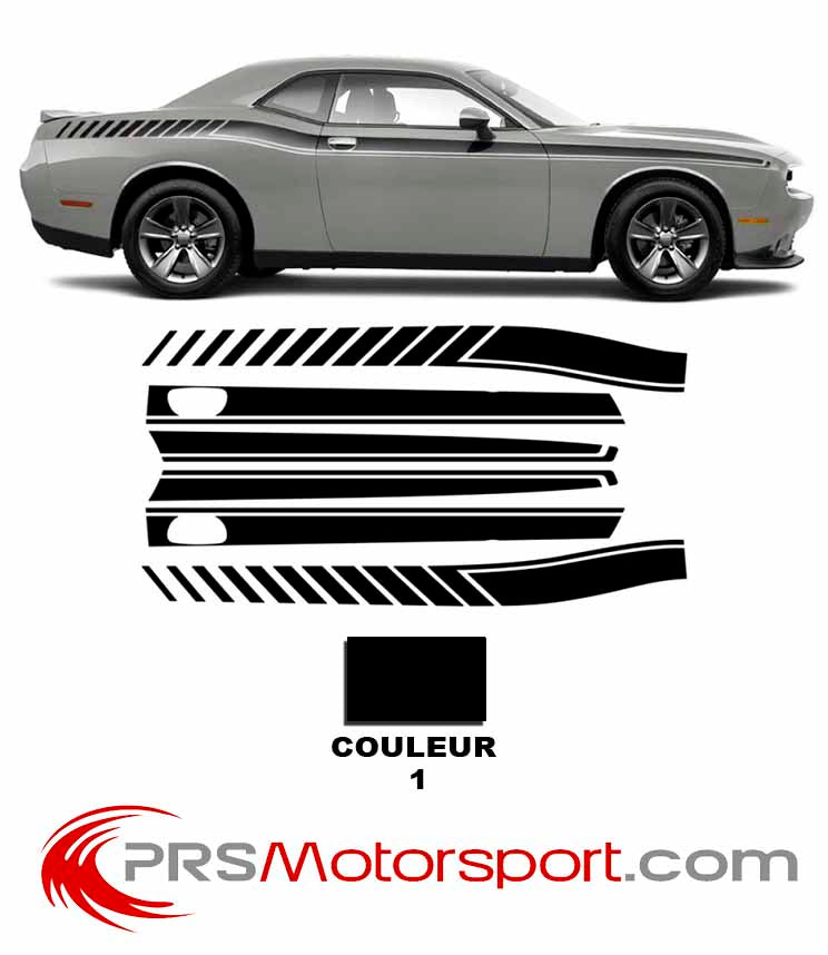 Kit déco autocollant bandes latérale pour Dodge Challenger, stickers stripes carrosserie muscle car et voiture américaine.