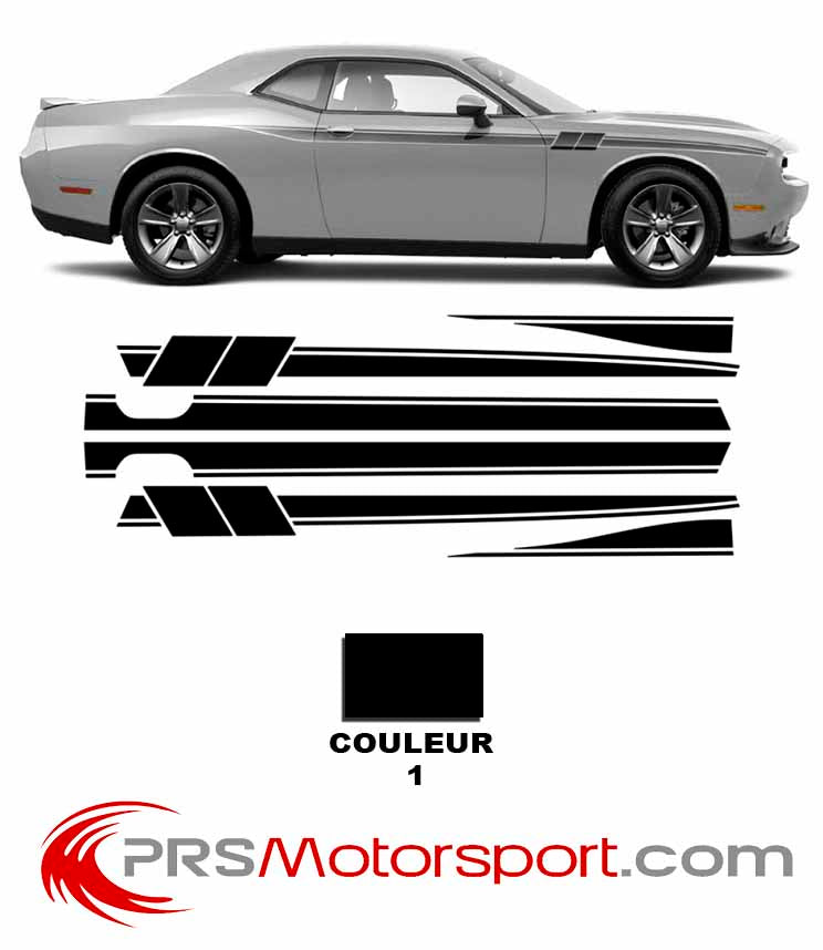 Autocollant carrosserie Dodge Challenger, stickers bande latérale voiture américaine motifs stripes.