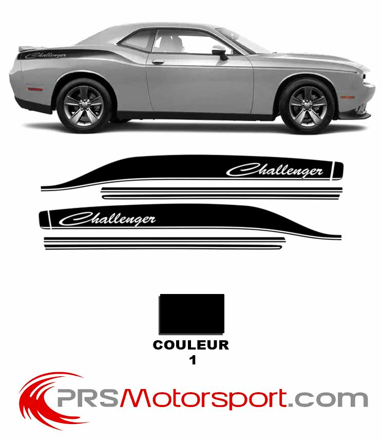 Kit déco autocollant bandes latérale Dodge Challenger, stickers carrosserie voiture américaine.