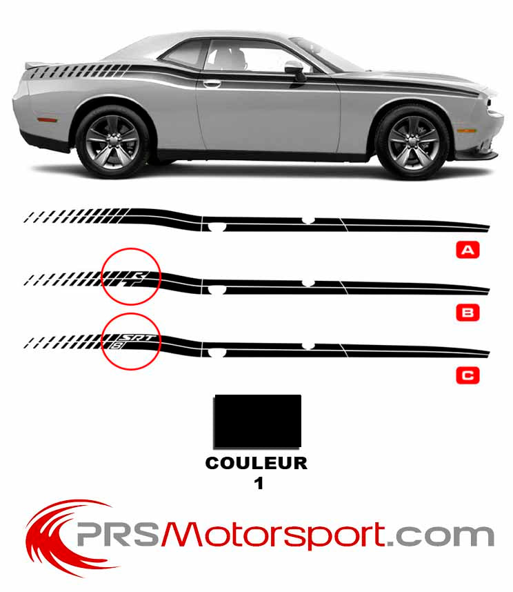 Stickers bandes stripe pour Dodge Challenger, autocollant kit déco carrosserie voiture américaine.