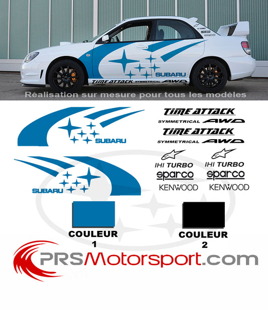 Kit déco autocollant voiture SUBARU Time attack, stickers rallye subaru.