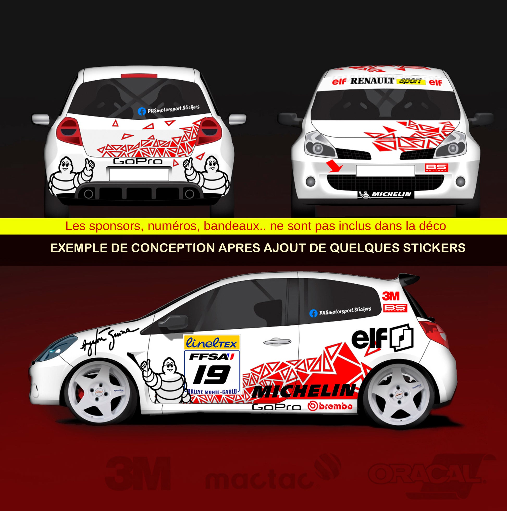 Kit autocollant voiture universel pour circuit et rally. Stickers personnalisé.