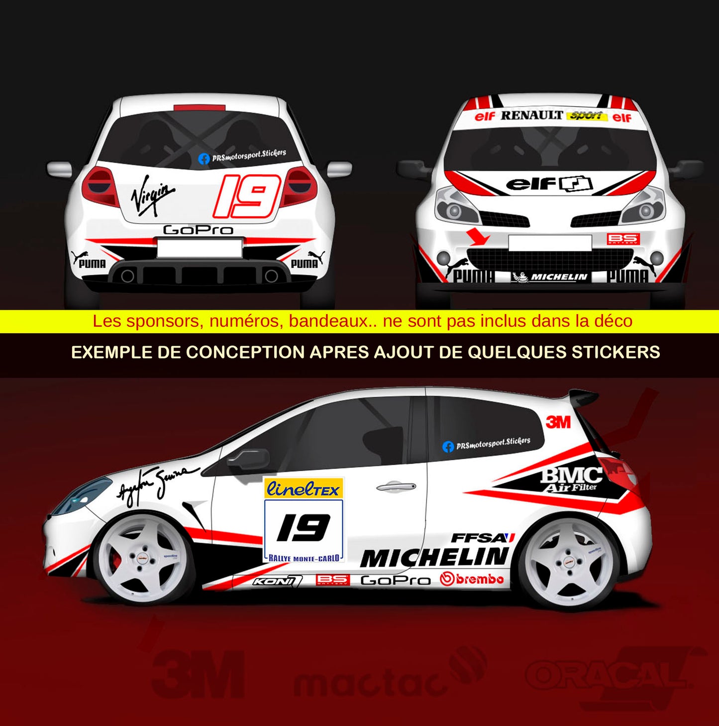 Kit déco personnalisé pour voiture de rallye et circuit. Stickers voiture de piste sur mesure. Autocollant carrosserie wrc.