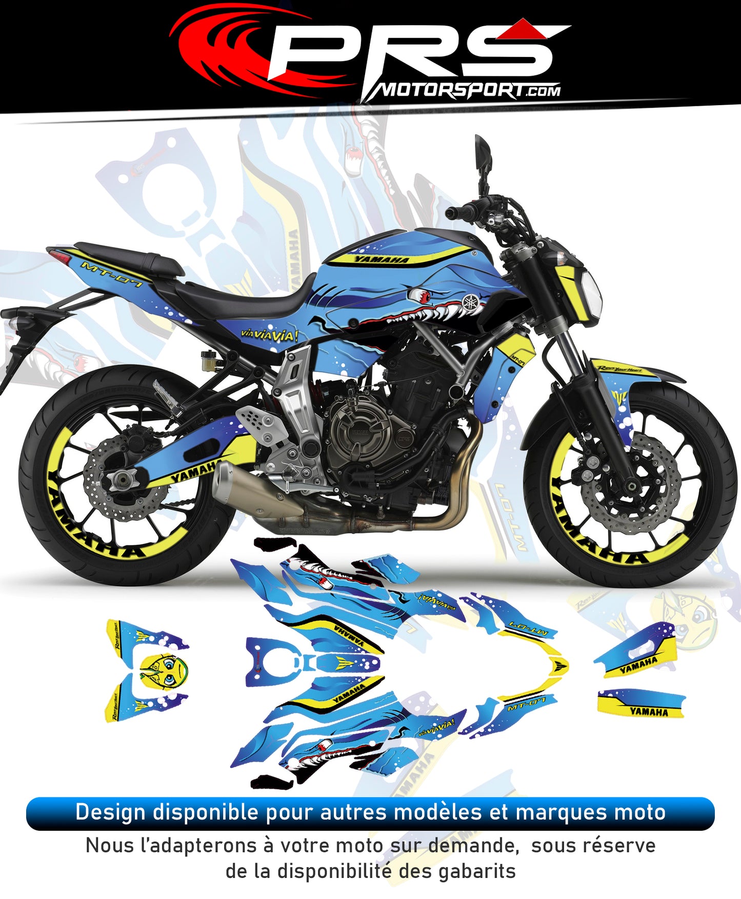 KIT deco moto yamaha Valentino rossi shark mt07 mt 09 mt10 r1 r6 r7