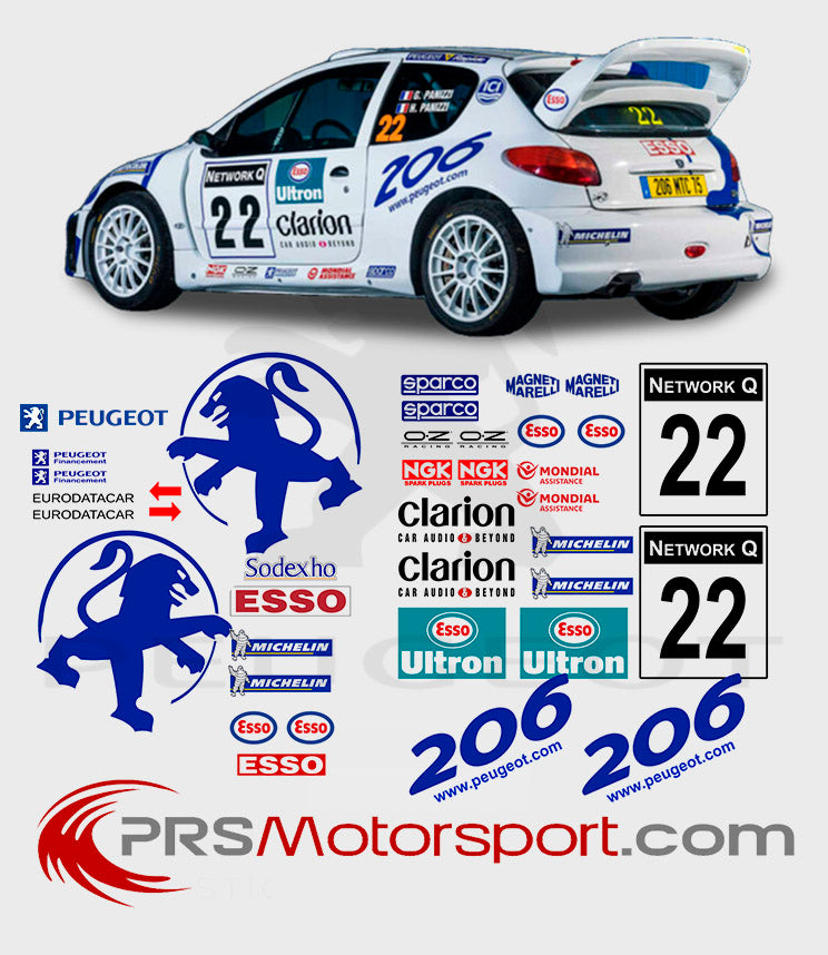 Kit stickers voiture rallye Peugeot 206 WRC 1999, autocollant carrosserie.