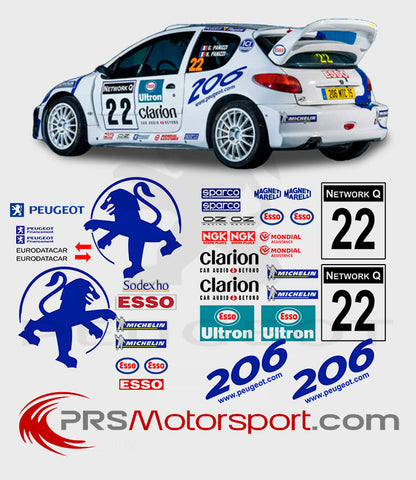 Kit stickers voiture rallye Peugeot 206 WRC 1999, autocollant carrosserie.