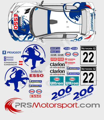 Kit déco autocollant carrosserie voiture rallye Peugeot 206 WRC 1999 Lion bleu.