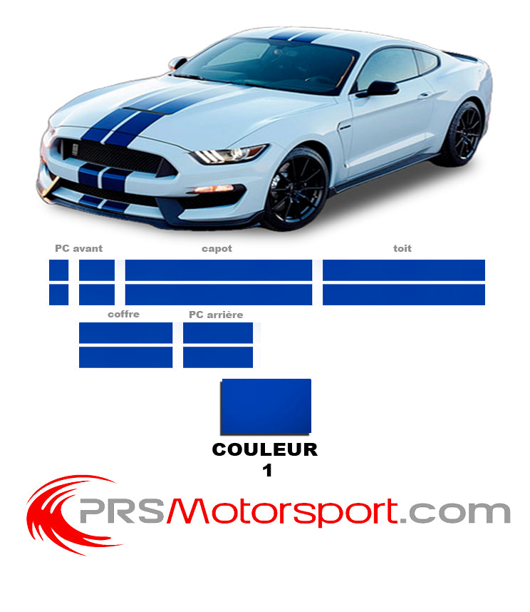 Kit déco autocollant Ford Mustang Shelby GT, stickers bandes capot, toit, coffre et pare choc look viper.