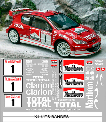 kit déco rallye monte carlo Peugeot 206 de 2003, stickers carrosserie rally.