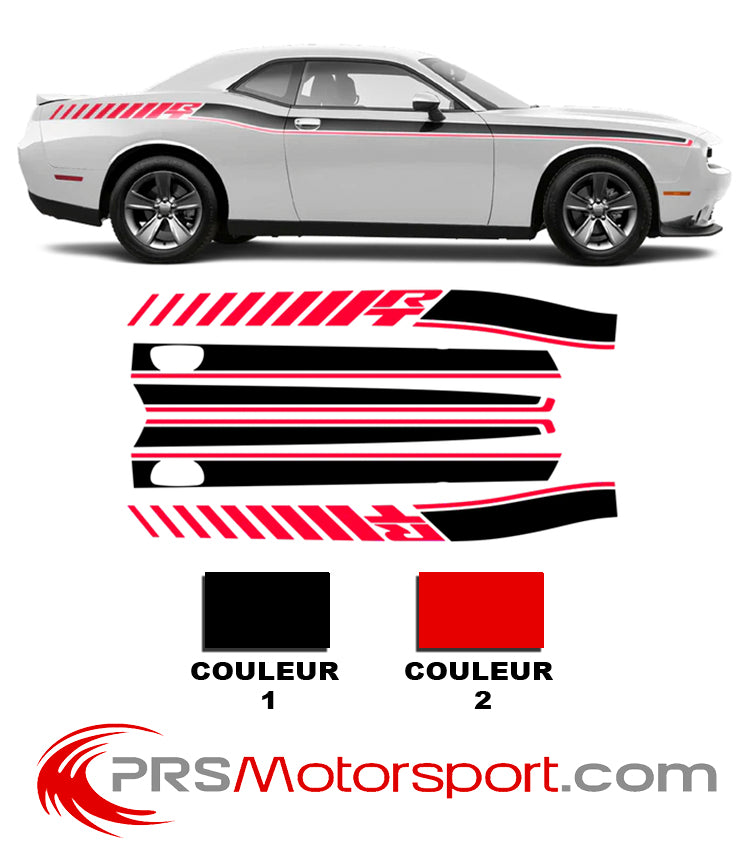 Autocollant bande de coté carrosserie, stickers stripes carrosserie Dodge Challenger R/T.