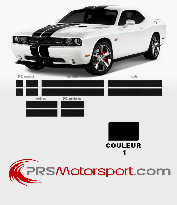 Kit déco bandes autocollantes voiture, stickers dodge challenger capot et toi, decals for cars.