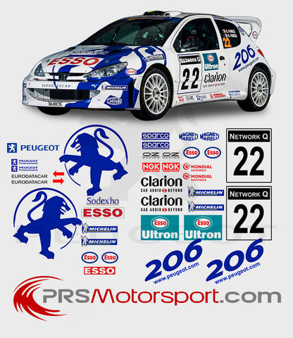 Kit autocollant déco rallye Peugeot 206 WRC 1999, stickers grand lion bleu.